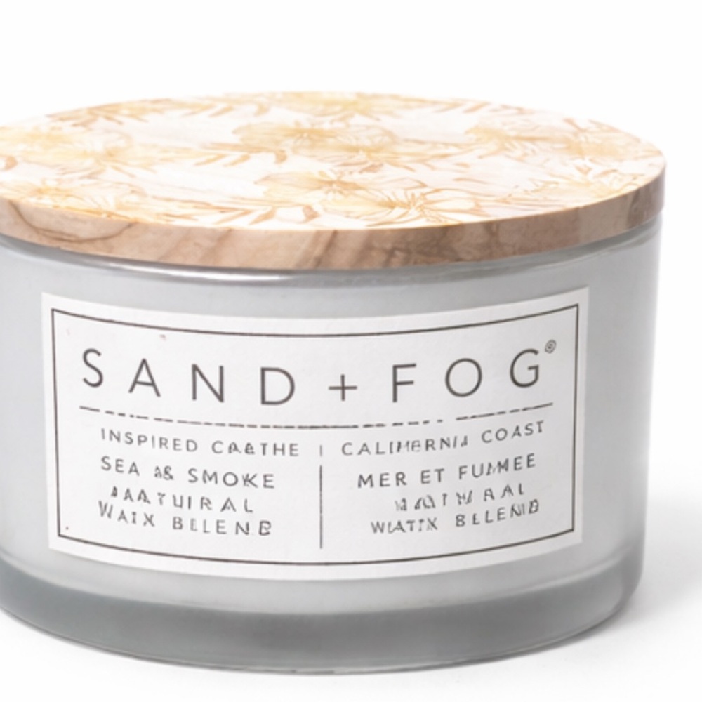 SAND + FOG Sea & Smoke Scented Candle — Gray Jar with Decorative Lid